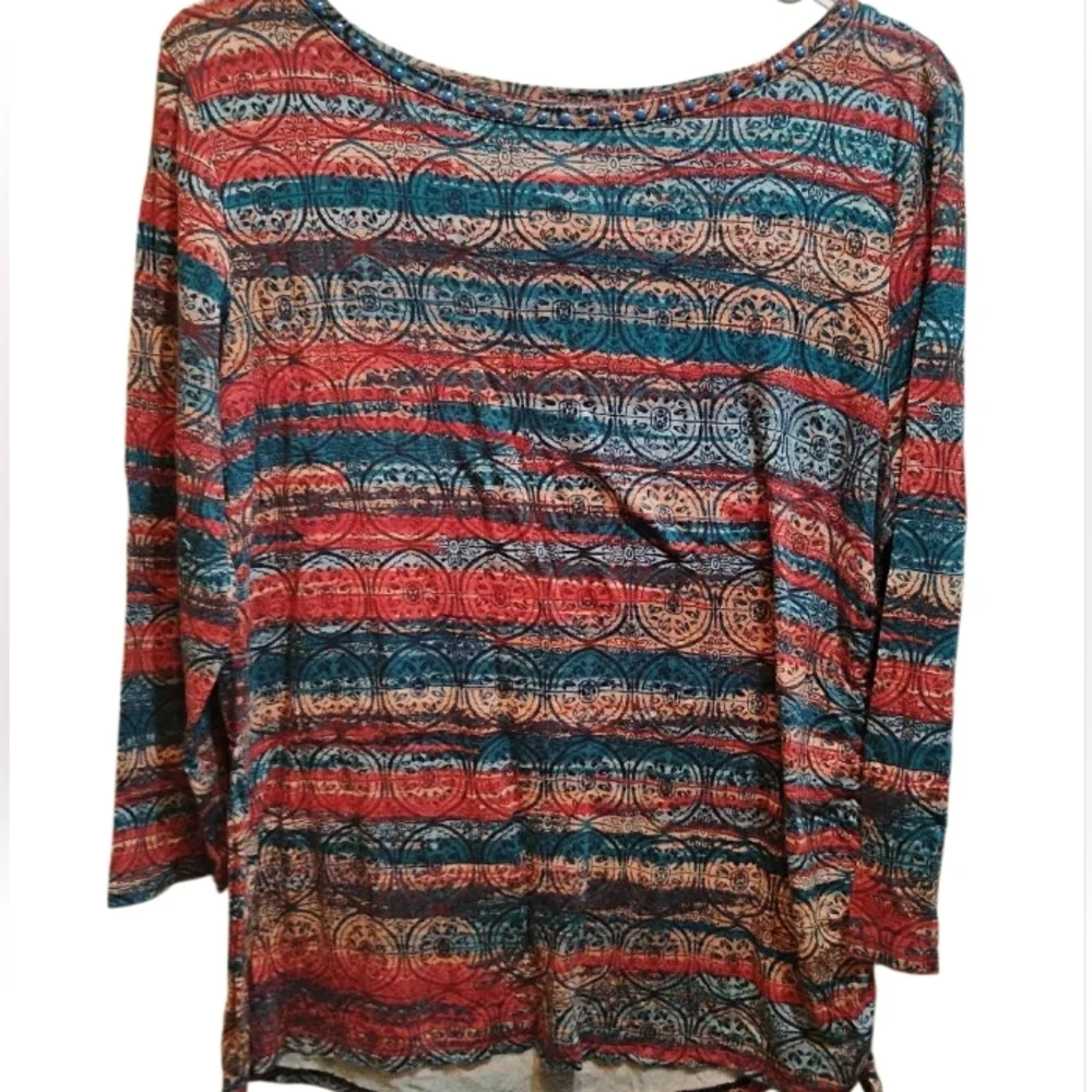 Ruby Rd. Multicolor Patterned Long Sleeve Top - Picture 2 of 11